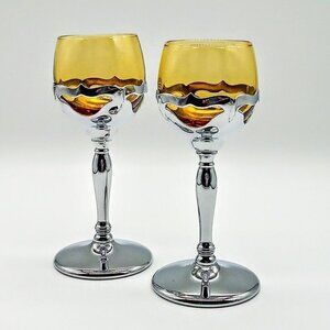 Farber Bros MCM Silver Chrome Amber Liquor Cocktail Glasses (2)